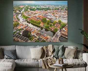 Zwolle van boven tijdens een zomerse zonsondergang