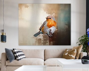 Rustig schilderij van roodborstje op tak- Serie: vogels in aquarel van Studio Pieternel