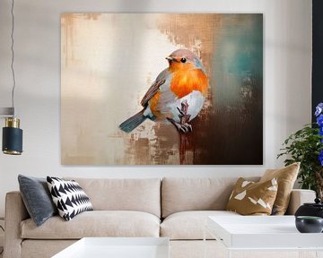 Rustig aquarel schilderij van roodborstje op tak van Studio Pieternel