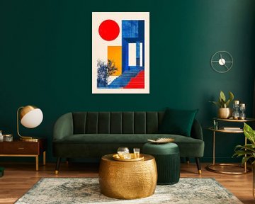 Bauhaus architecture red blue white yellow