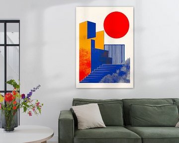 Bauhaus Architectuur Rood Blauw Wit Geel Maan van Niklas Maximilian