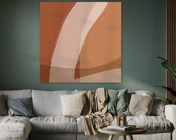 Abstracte kunst. Lijnen in bruin, roze en terra. van Dina Dankers