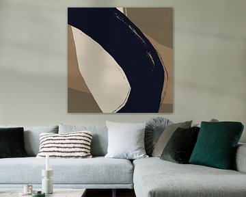 Abstracte kunst. Lijnen in zwart, wit, taupe en bruin. van Dina Dankers