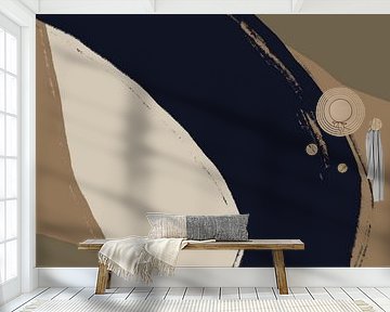 Abstrakte Kunst. Linien in Schwarz, Weiß, Taupe und Braun. von Dina Dankers