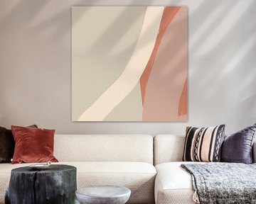 Abstracte kunst. Lijnen in roze, terra, wit en warm grijs. van Dina Dankers