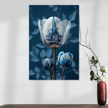 Delft Blue Tulip With Castle