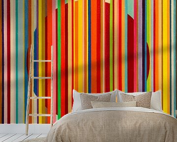 Taiyo - Abstraktes Gemälde mit Streifen und einer roten Sonne von Anja Namink - Gemälde