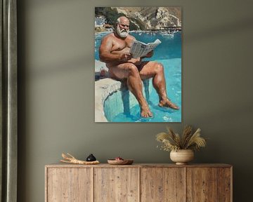 Naakte man bij het zwembad van BEARpictureart