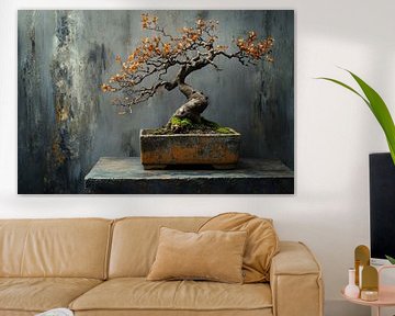 Een oude esdoorn-bonsai in een rustieke pot van Digitale Schilderijen