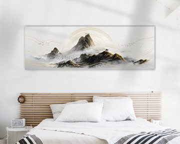 Gold mountains as abstract Chinese digital art by Digitale Schilderijen