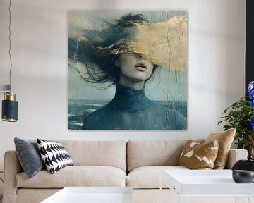 Vrouw Goudaccent | Veiled Elegance in Gold van Kunst Kriebels