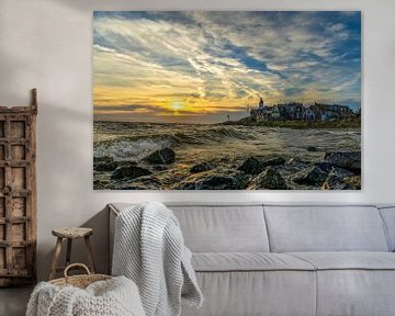 zonsondergang vanaf het strand van Urk van Harmke Kramer Post
