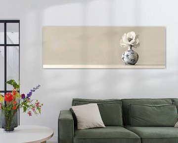 Minimalist still life vase with flower with beige background as panorama by Digitale Schilderijen