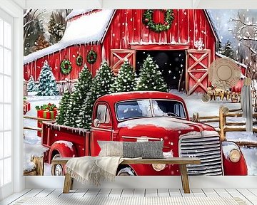 Red truck christmas trees by haroulita