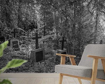 Verborgen begraafplaats diep in het bos, ver van alle paden