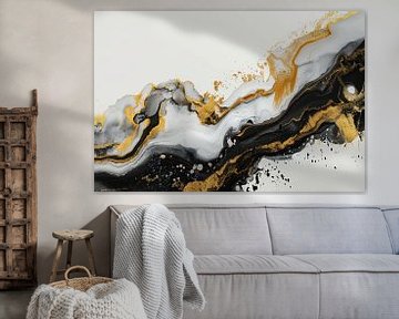 Abstract luxury unites with gold, black and a white background by Digitale Schilderijen