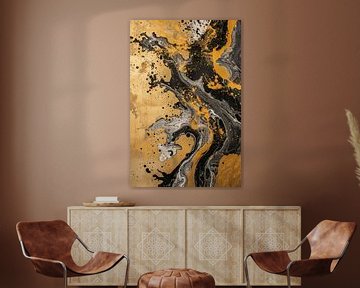 De geest van abstracte pracht in een harmonieus spel van goud, zwart en wit van Digitale Schilderijen