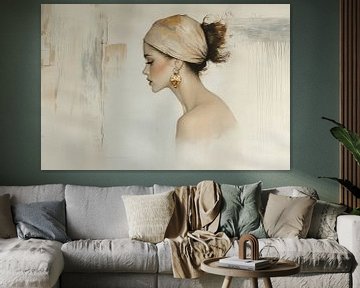 Modern chic en abstract portret in pasteltinten van Carla Van Iersel