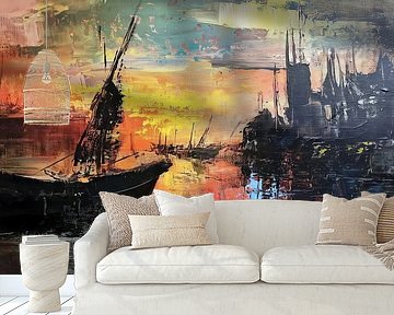 Abstracte zeilboten in de haven