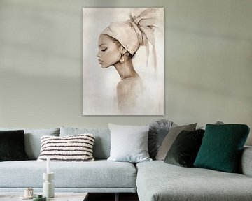 Modern chic en abstract portret in pasteltinten van Carla Van Iersel