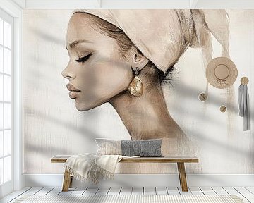 Modern chic en abstract portret in pasteltinten van Carla Van Iersel