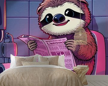 Luiaard leest krant op toilet