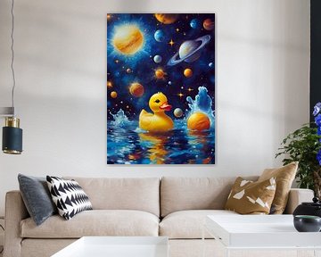 Badeend zwemmend in de ruimte oceaan van MIROKKU