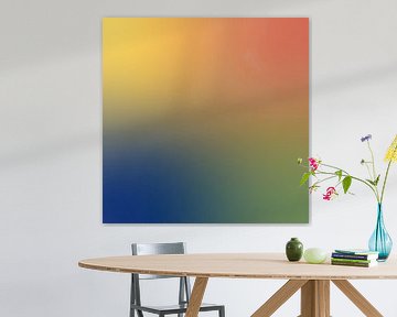 Retro jaren 70 neon kunst. Abstract verloop in blauw, groen, geel, koraal. van Dina Dankers