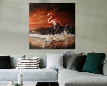 Flamingo dans in koraaltinten van Bianca ter Riet