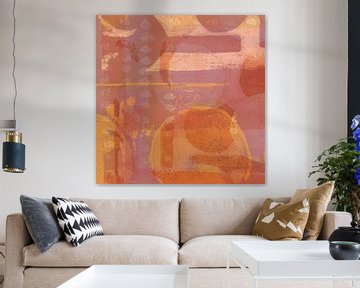 Abstracte vormen in oranje, roestbruin, paars. van Dina Dankers