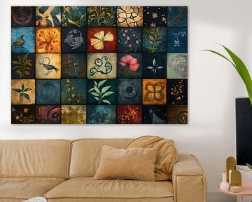 Charmante collage van vintage tegel kunst met een tijdloze flair van Digitale Schilderijen