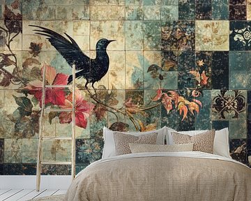 Old-fashioned tiles as artwork in shades of blue and green by Digitale Schilderijen