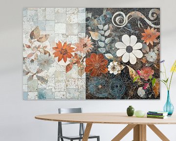 Two halves retro-style tile patchwork art by Digitale Schilderijen