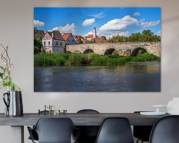 Historische brug over de rivier de Wörnitz in Harburg van ManfredFotos