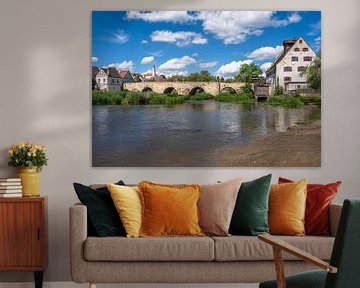 Historische brug over de rivier de Wörnitz in Harburg van ManfredFotos