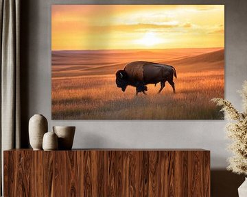 Bison bei Sonnenuntergang von Poster Art Shop