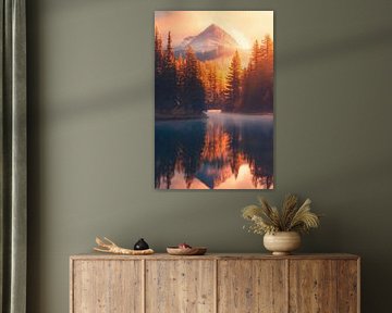 Lac de montagne, coucher de soleil sur Poster Art Shop