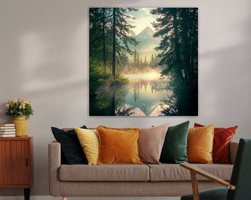 Mist in een bergmeer van Poster Art Shop