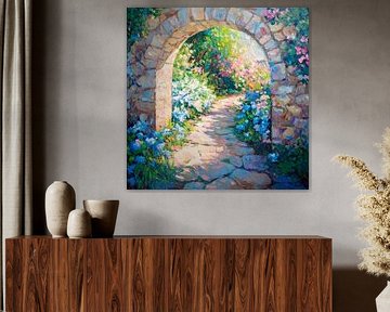 Chemin de jardin fleuri sur Poster Art Shop