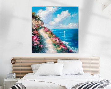 Bloemenpad aan zee van Poster Art Shop
