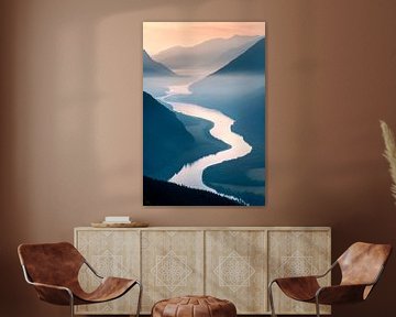 Rivier landschap bergen van Poster Art Shop