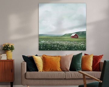 Red hut meadow by Poster Art Shop