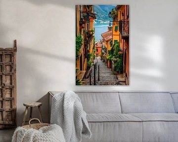 Bunte Gasse am See von Poster Art Shop