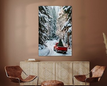 Kerstboom in de sneeuw van Poster Art Shop