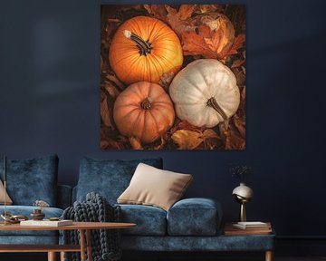 Pumpkins in the leaves by Poster Art Shop