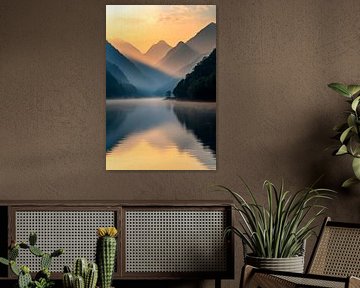 Mountain lake morning light by Poster Art Shop