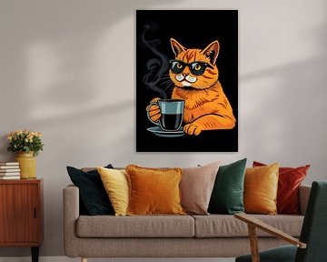 Oranje kat en zwarte koffie van MIROKKU