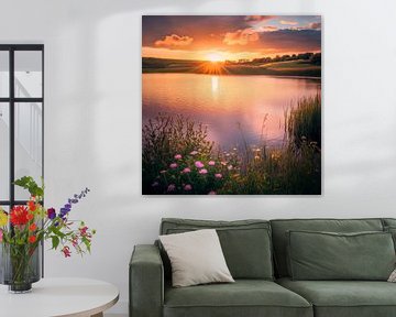 Zonsondergang bij het meer van Poster Art Shop