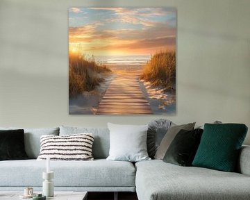 Strandpad zonsondergang van Poster Art Shop