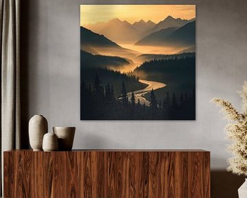 Berglandschap mist van Poster Art Shop